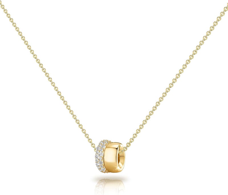 OGD Store Layered CZ Rondelle Pendant Necklaces for Women, 14K Gold Plated Trendy Mariner Chain Dainty Circle Rondelle Pendant Choker Necklace for Women Two-Toned Cubic Zirconia Gold Necklace - Image 1